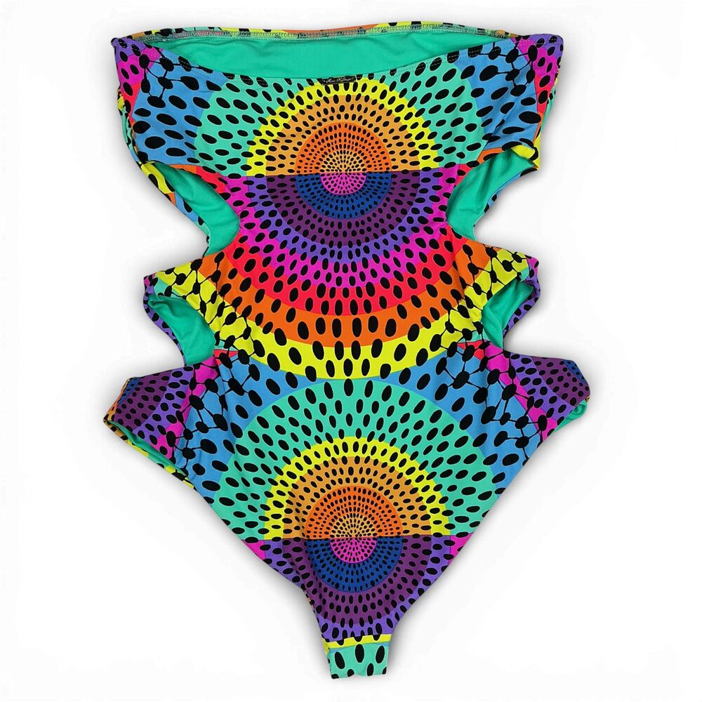 Mara Hoffman One Piece Swimsuit L Cutout Multicolor Rainbow Polka Dot $259 NWOT - Picture 5 of 14